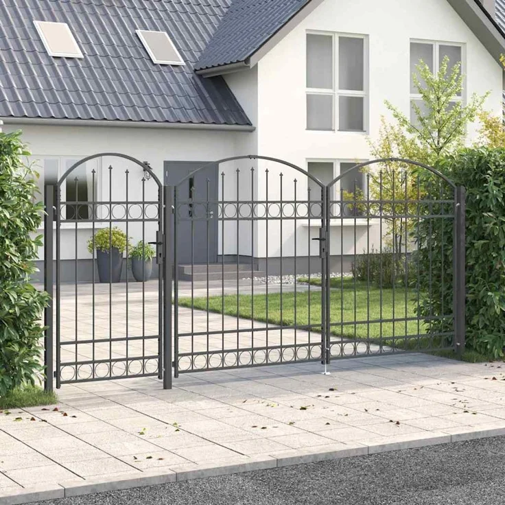 vidaXL Gartentor mit gewölbtem Oberteil Assen Grau 400 x 125 cm Stahl 42008956 – Bild 1