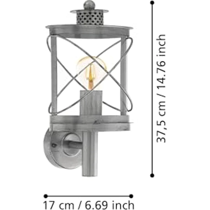 EGLO Außen-Wandlampe Hilburn 1, 1-flammige Wandleuchte aus verzinktem Stahl und Kunststoff, Farbe: Silber-antik, IP44, Fassung: E27, Höhe: 37,5 cm – Bild 4