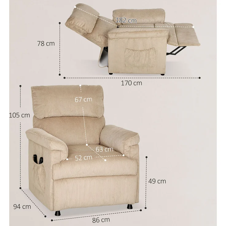 Massagesessel mit Vibrationsmodi, Wärmefunktion, leiser Motor, Memory-Funktion, Stahl, Stoffbezug, Braun--Braun--94x86x105cm--YOUDENOVA – Bild 5