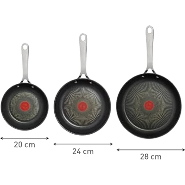 Jamie Oliver by Tefal Cook's Direct On Pfannen-Set 20/24/28 cm, Antihaft, Induktion, Backofenfest, Edelstahl, Genieteter Griff, E304S344 – Bild 7