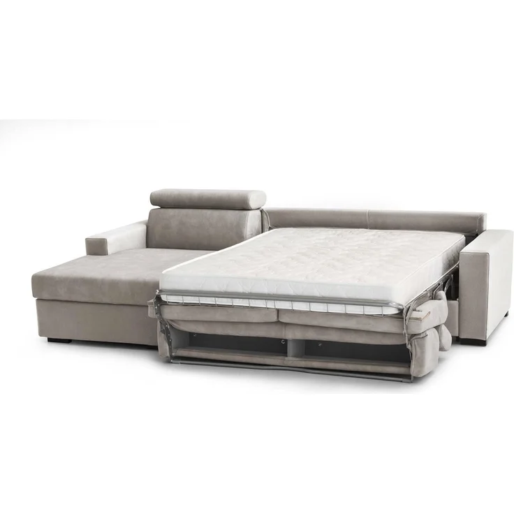 Talamo Italia - Schlafsofa mit Halbinsel Aleandra, Sofà mit Sinistra-Stauraum-Halbinsel, schmale Armlehnen, 100 % Made in Italy, 260 x 95 x 85 cm, Tortora – Bild 9