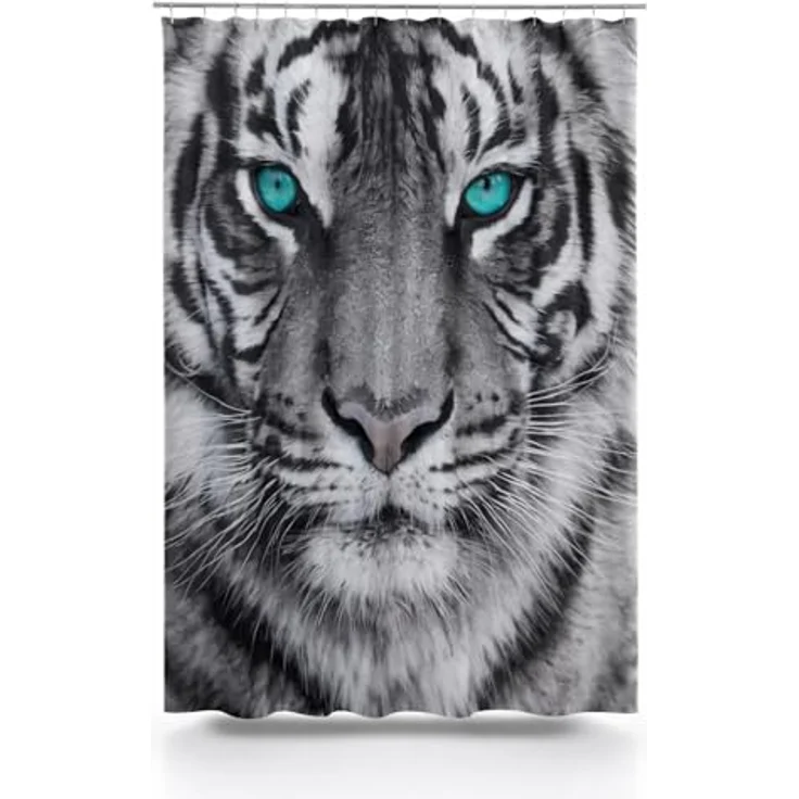 Clever-Kauf-24 Duschvorhang Textil-Duschvorhang Tiger schwarz-weiß BxH 180x200cm, Breite 180 cm, wasserabweisend – Bild 1