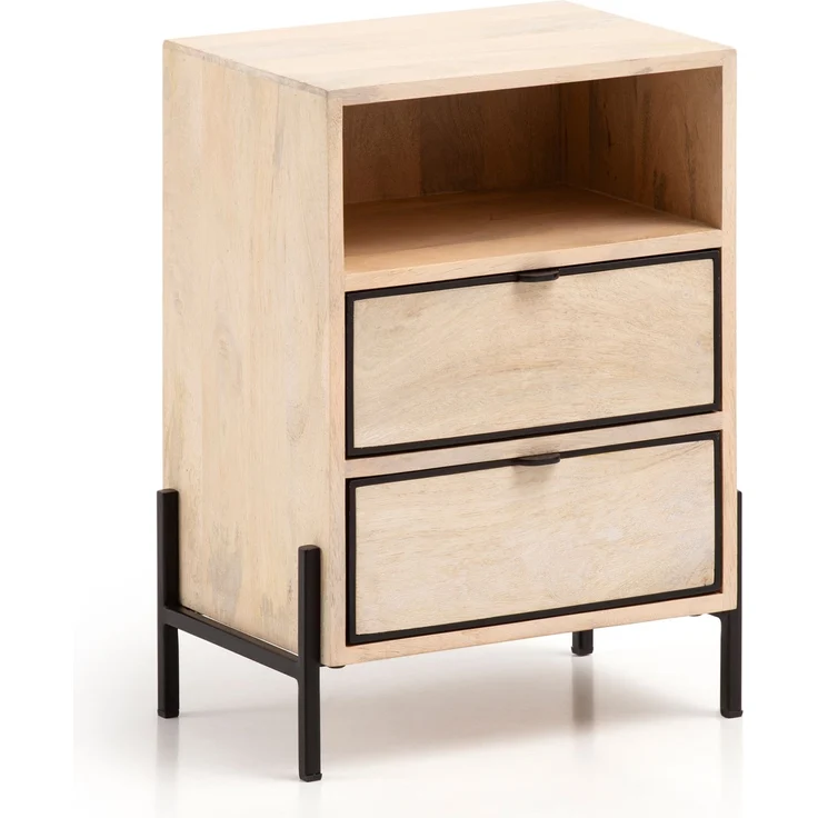 FineBuy Nachttisch aus Mango Whitewash Massivholz mit Ablage & 2 Schubladen – Nachtkonsole im Industrial Natur Design für Boxspringbetten, Nachtschrank mit Stauraum – Nachtkästchen 43x60x30 cm – Bild 6
