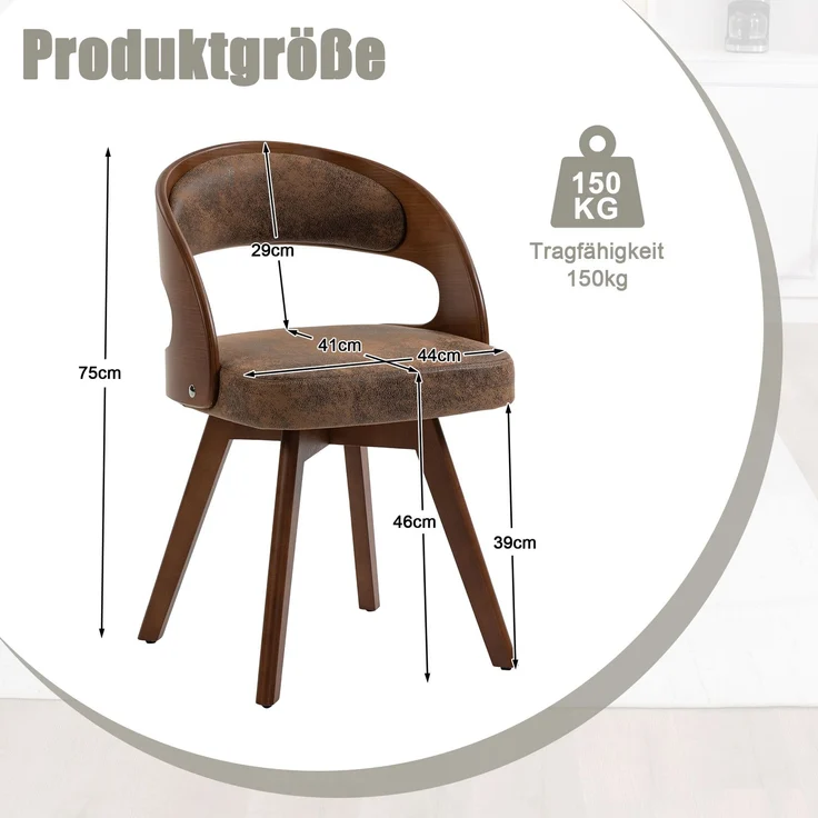 LVHOM Esszimmerstuhl 360° drehbar, 2er Set, Polsterstuhl aus Tech-Stoff und Massivholz, Küchenstuhl gepolstert, ergonomischer Schalenstuhl mit Armlehne, bis 150 kg – Bild 6