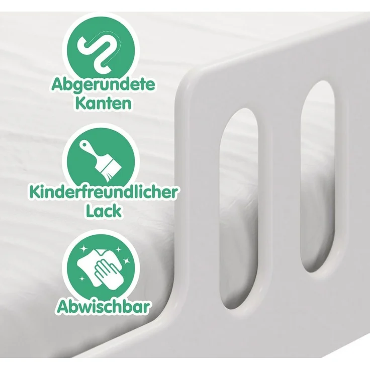 CADANI Monte 2in1 Bodenbett 140x200 cm Montessori Kinderbett Rausfallschutz abnehmbar - weiß, 46 kg schwer, bis 200 kg belastbar, extra starker Roll-Lattenrost, umbaubar – Bild 3