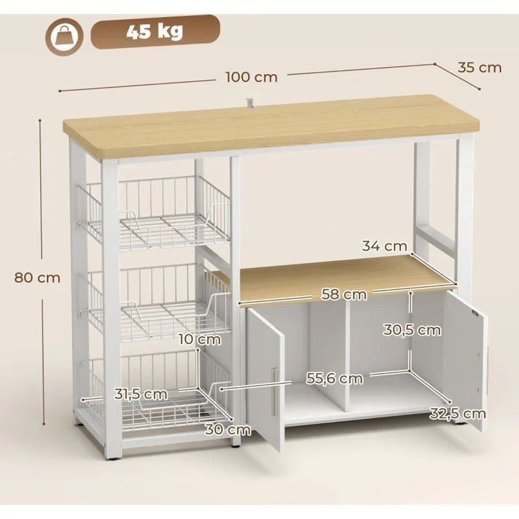 Küchenregal 100x35x80 cm in Eichenoptik mit 3 Körben und Unterschrank – Bild 3