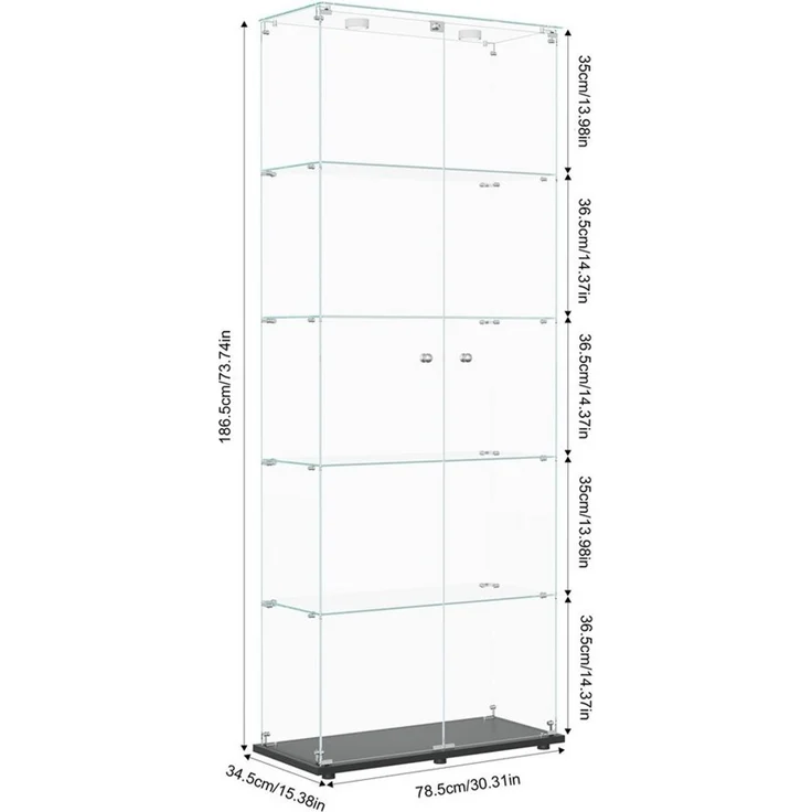 Simurq Glasvitrine Standvitrinen mit LED-Beleuchtung, Modern Glas Vitrinenschrank (1-St,Glas Vitrine mit 2 Glastür und 5 Lagen,Standvitrine mit Schloss) Modern Glasvitrinen,Sammelvitrine aus Glas – Bild 2