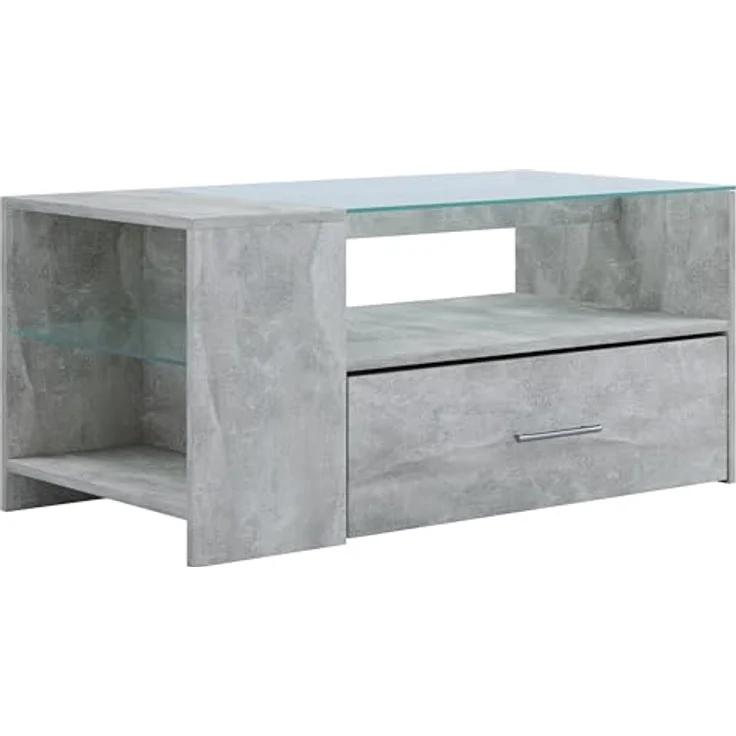 MID.YOU Couchtisch Grau, Glas, Holzwerkstoff, 1 Schublade, 100x45x50 cm, offenes Fach mit Stauraum – Bild 7