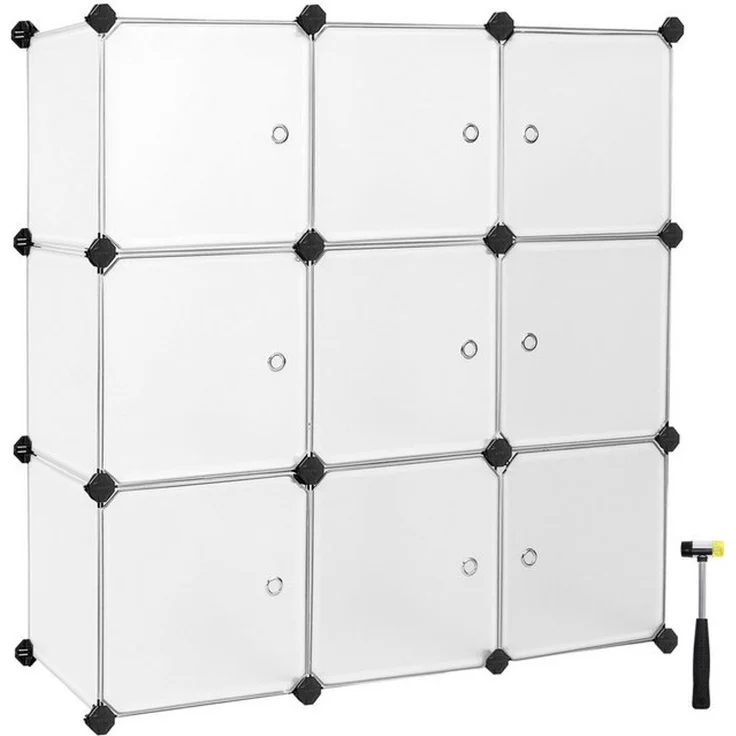 SONGMICS Regalsystem, Schuhregal, Set aus 9 Würfeln, Kleiderschrank aus Kunststoff, mit Türen, Steckregal, Aufbewahrung von Kleidung, Schuhen und Büchern, einfache Montage, weiß LPC116WS – Bild 4