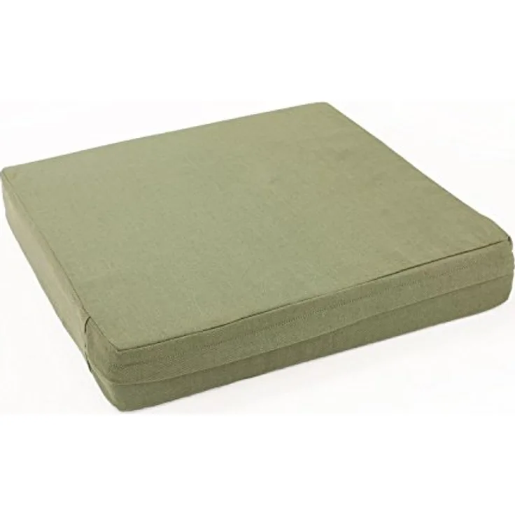 Bodhi MANDIR Kissen quadratisch, Kokosfaser-Füllung, abnehmbarer Baumwollbezug, 46 x 46 x 7,5 cm, olive