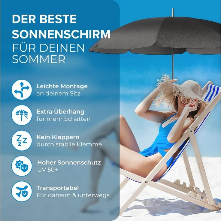 Styngard Sonnenschirm Stuhl Sonnenschirm für Liegestuhl mit UV Schutz 50+/120 cm Durchmesser – Bild 3