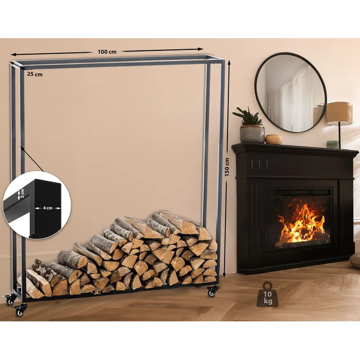 CLP Kaminholzständer Hetta,schwarz 25x100x150 cm – Bild 3