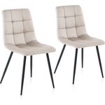 Sweetcrispy Esszimmerstuhl, Küchenstuhl mit Metallbeinen - Samt Esstisch Stuhl ohne Armlehnen, moderner Stühle Esszimmer, 2 Stück, Hellgrau