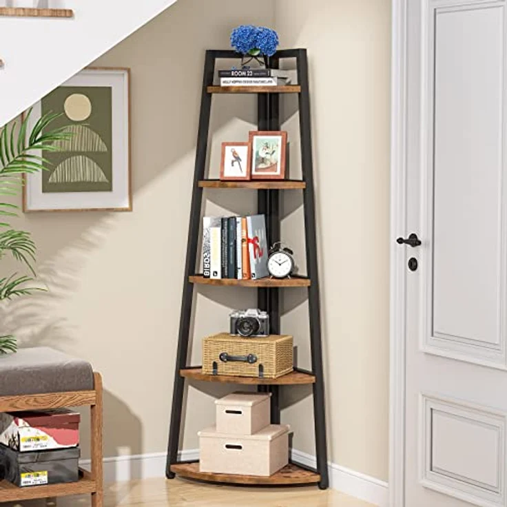 LITTLE TREE 5-stöckiges hohes Eckregal 70 Zoll Eckbücherregal Bücherregal für kleine Räume – Bild 2