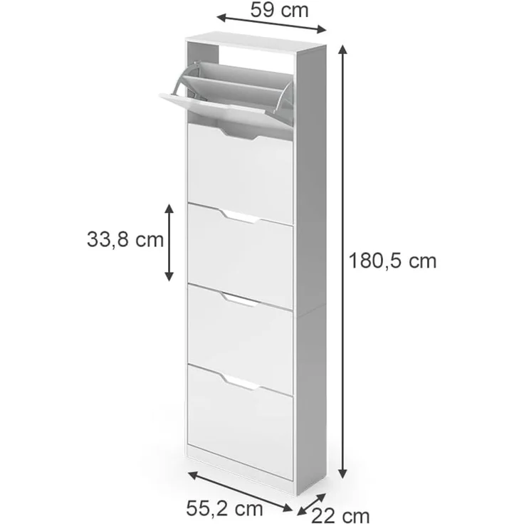 Schuhkipper Luca Weiß 59 x 180.5 cm mit 5 Kippfächern Vicco – Bild 2