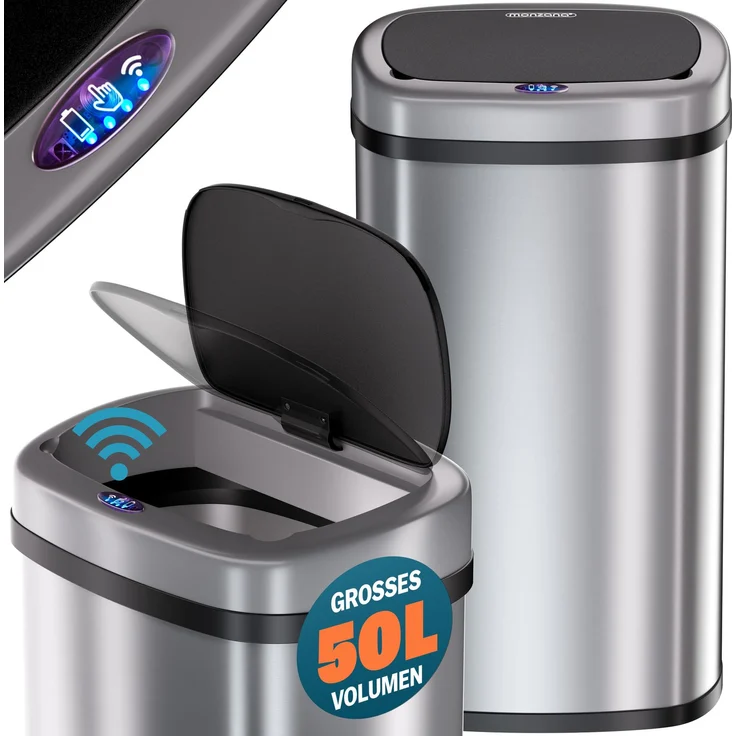 MONZANA® Mülleimer mit Sensor Küche 50L Silber – Bild 1