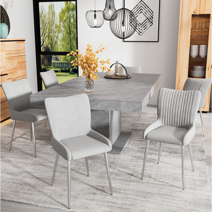 Esszimmerstuhl-Set, Samt mit Metallgestell, 4er-Set, 58×47×85 cm, Grau – Bild 2