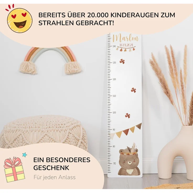 KIDSMOOD - Messlatte für Kinderzimmer Personalisiert, 70-140 cm - Messlatte Kinder Holz personalisiert Mit Namen für Baby- & Kleinkinderzimmer - Individuelles Geschenk für Kinder und Babys zum Geburt – Bild 2