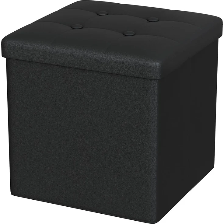 Oak & Tea PU Sitzhocker mit Stauraum, Hocker mit Stauraum, Sitzwürfel Klappbar, Aufbewahrungsbox Hocker, Kleine Sitzbank, Ottomane Sofa Fußhocker, für Wohnzimmer, Schlafzimmer, 30 x 30 x 30 cm, Schwarz – Bild 1