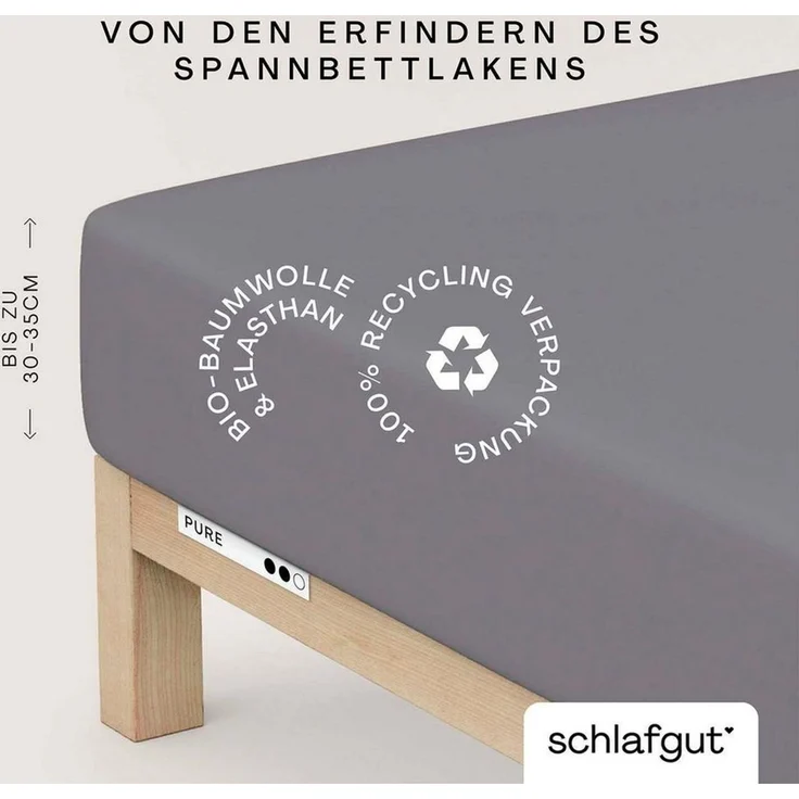 Schlafgut 'Pure' Spannbettlaken, Gummizug: rundum, für Matratzen bis 30cm Höhe, Bio-Baumwolle mit Elasthan, Grey Mid, S 90x190 cm - 100x220 cm – Bild 1