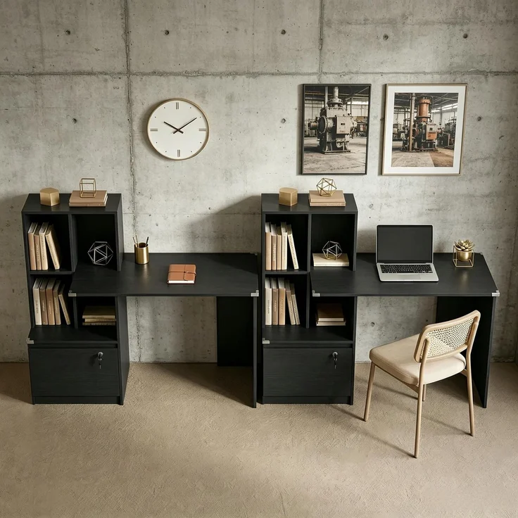 Computerschreibtisch B 126 x T 50 x H 109 cm aus Spanplatte mit 4 offenen Fächern – Bild 2