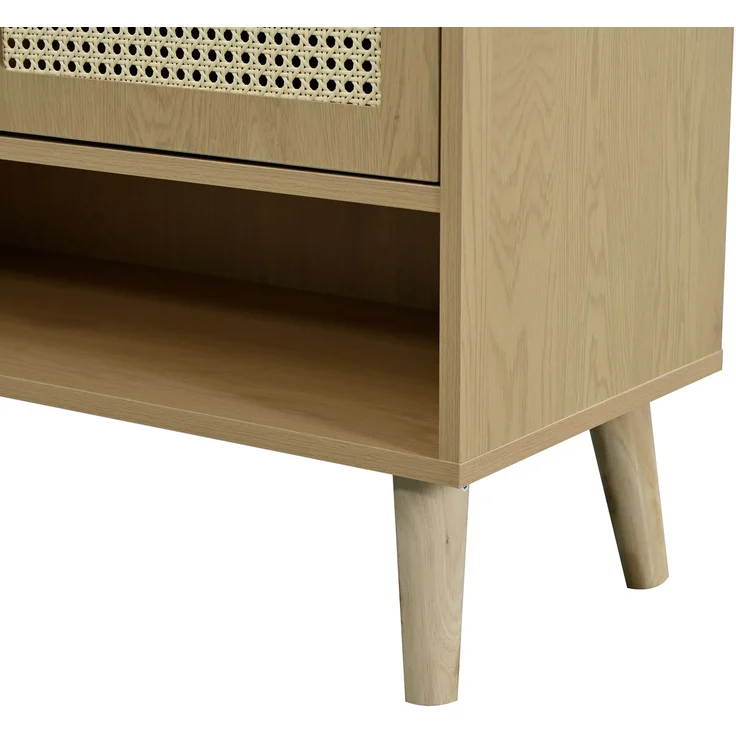 Merax Sideboard aus natürlichem Rattan, Kommode Mit Holzgriffen und Massivholzbeinen. Maße: B80/H105/T35 cm – Bild 7