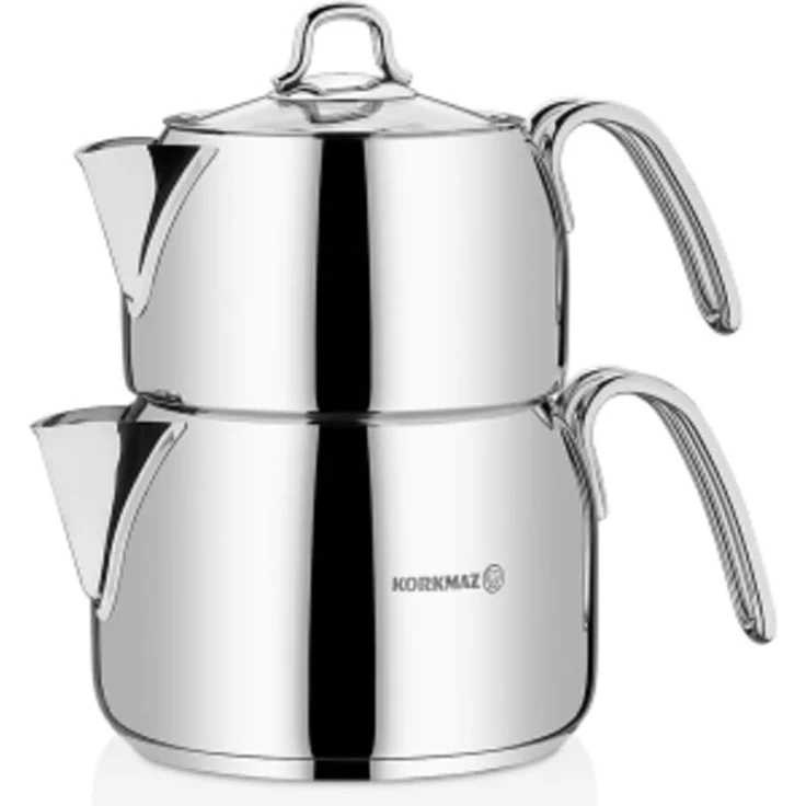 Korkmaz Caydanlik-Teekanne Perla Mega A029, 5 l, (2-St), 1,8L/3,2L aus hochwertigem 18/10-Edelstahl