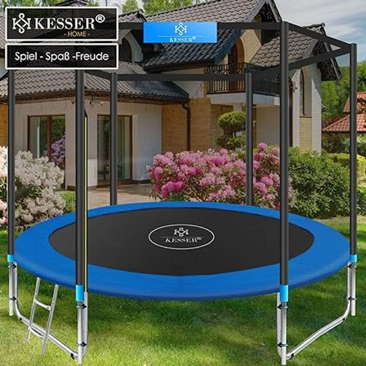 KESSER® - Trampolin | TÜV SÜD GS Zertifiziert | Komplettset mit Sicherheitsnetz, Leiter, Randabdeckung & Zubehör | Kindertrampolin Gartentrampolin Belastbarkeit 150 kg Blau, 244 cm – Bild 6
