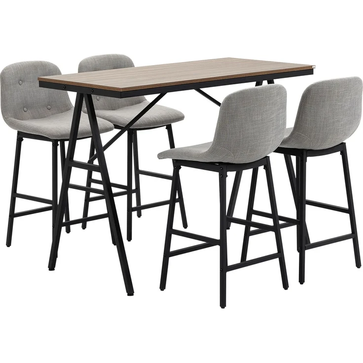 Bartisch mit Barhockern im Industrie-Design, Knopfheftung, 120 cm x 60 cm x 91 cm, Hellgrau--Hellgrau--91x60x120cm--YOUDENOVA – Bild 2