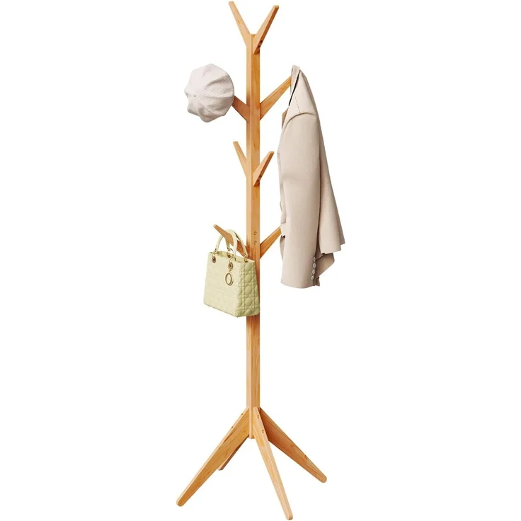 Woltu Kleiderständer, (1 St), mit 8 Haken, 180cm Höhe, aus Massive Holz