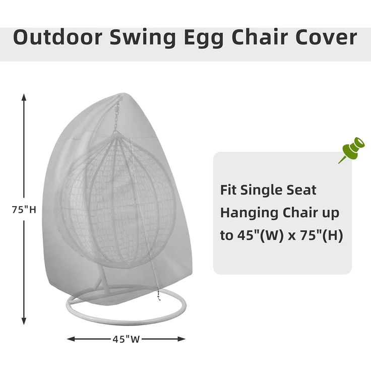 Hängesessel Schutzhülle 230 × 115 cm UV resistent, Wasserdicht, Reißverschluss, Grau, Outdoor Single Chair – Bild 3
