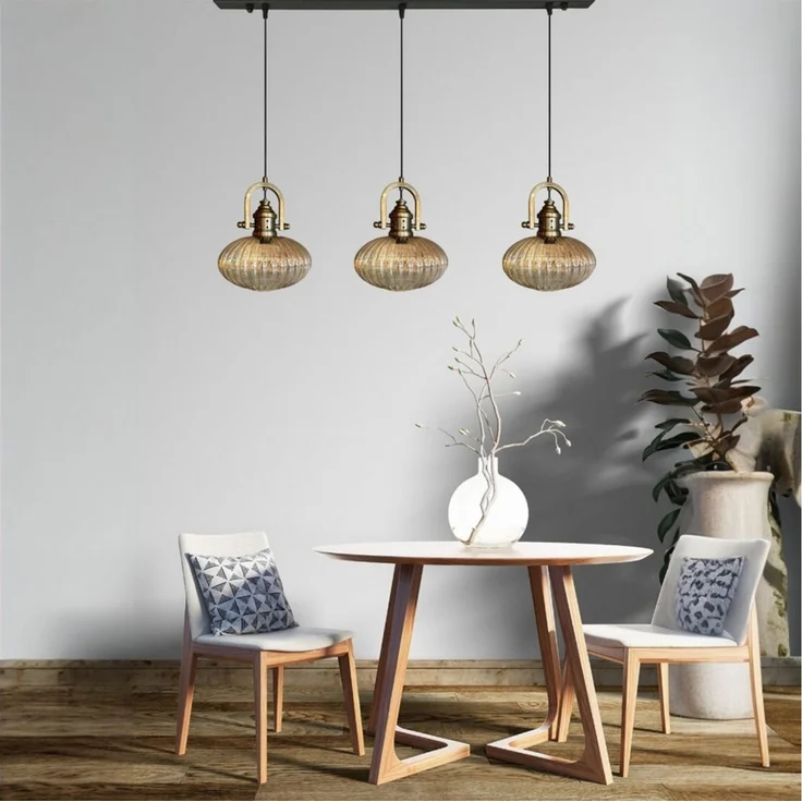 Bamyum Pendelleuchte Pendelleuchte Elegant Dreifacher Kronleuchter Glas, Retro Hängelampe, ohne Leuchtmittel – Bild 4