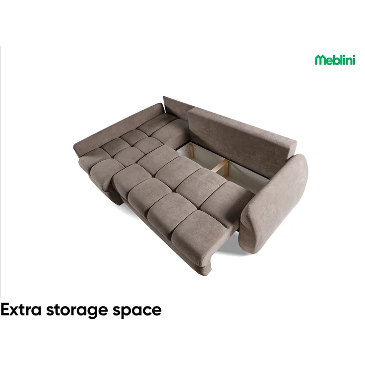 MEBLINI Schlafcouch mit Bettkasten – GLOW - 252x155x93cm – Braun Plüsch - Kleines Ecksofa mit Schlaffunktion - Sofa mit Relaxfunktion und Kissen - Kleine Couch L-Form - Eckcouch – Bild 5