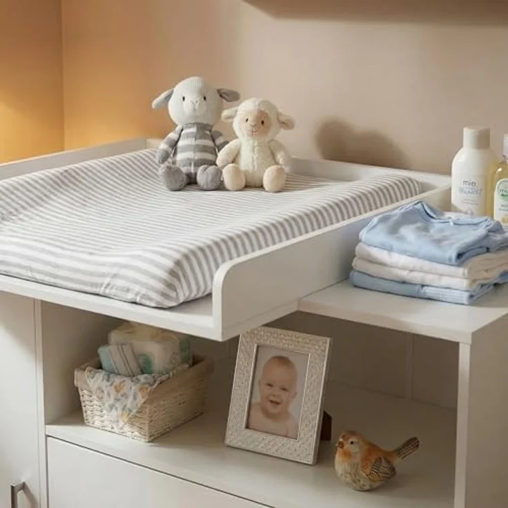 ecoMI Wickelkommode Wickeltisch Kommode mit abnehmbaren Wickelaufsatz in Weiß 113x100 cm, 3 Schubladen 1 Ablagefach 1 Tür mit 2 Fächern Abnehmbare Wickelauflage – Bild 6