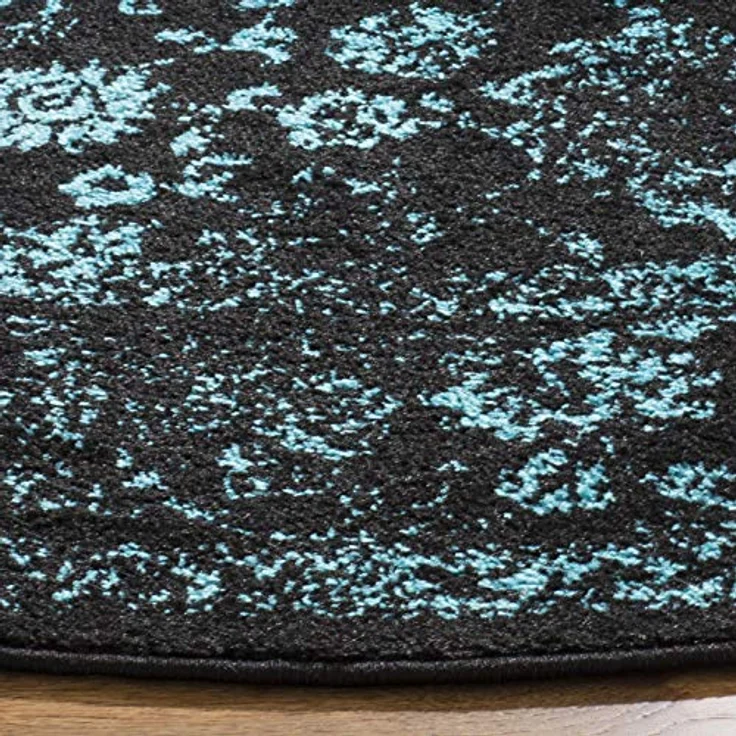Safavieh Runder Teppich 183 cm Rund - Adirondack Collection - Transitional Design, Schwarz & Petrol, Pflegeleichte Synthetikmischung, Ideal für Wohnzimmer, Schlafzimmer, Büro – Bild 4