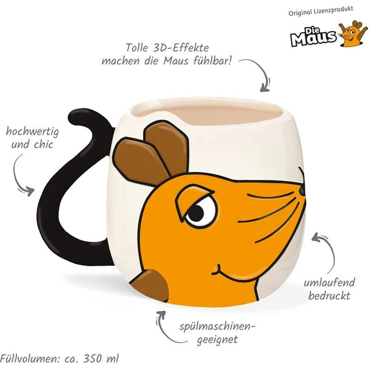 Trötsch Verlag Tasse Die Maus - 3D-Lieblingstasse (5er-VE)