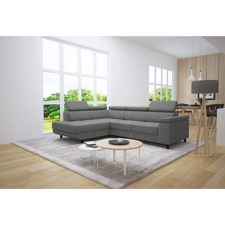 thematys Ecksofa LUNA L 250 x 183 cm, mit Schlaffunktion, mit Bettkasten, mit verstellbaren Kopfstützen, Hellgrau (Poso 55), Ausrichtung Links – Bild 3