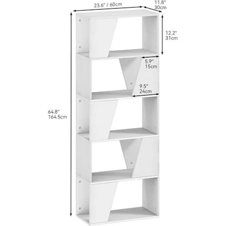YITAHOME Bücherregal, Holzbücherregal mit 6 Regalböden, Bodenstehende Standregal, Industrielles Ausstellungsregal, Aufbewahrungseinheit, Regaleinheiten für Wohnzimmer, Schlafzimmer, Heimbüro, Weiß – Bild 2