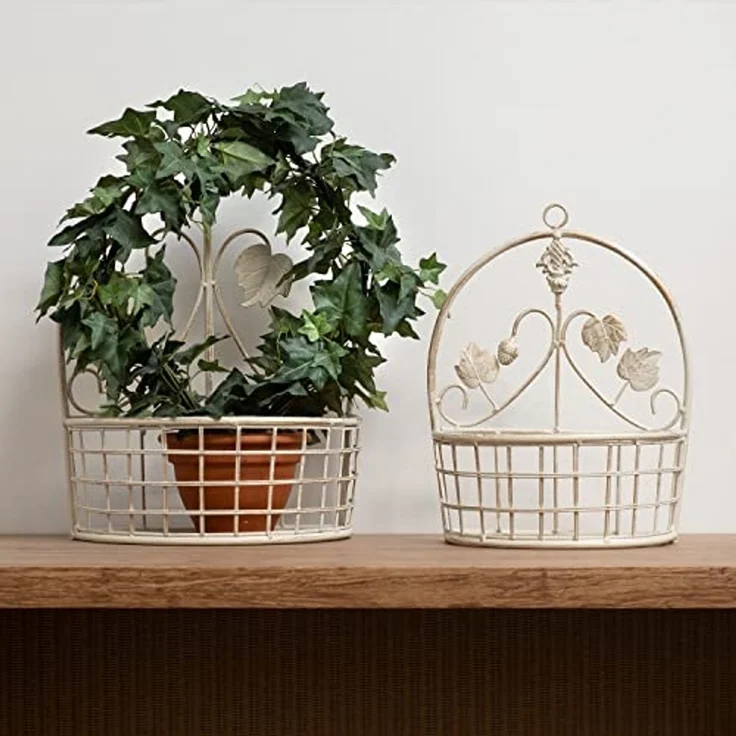 Moritz Pflanzkorb 2er Set zum Aufhängen antik weiß aus Metall Hängekorb Pflanztopf Blumentopf Wandkorb für Indoor / Outdoor – Bild 2