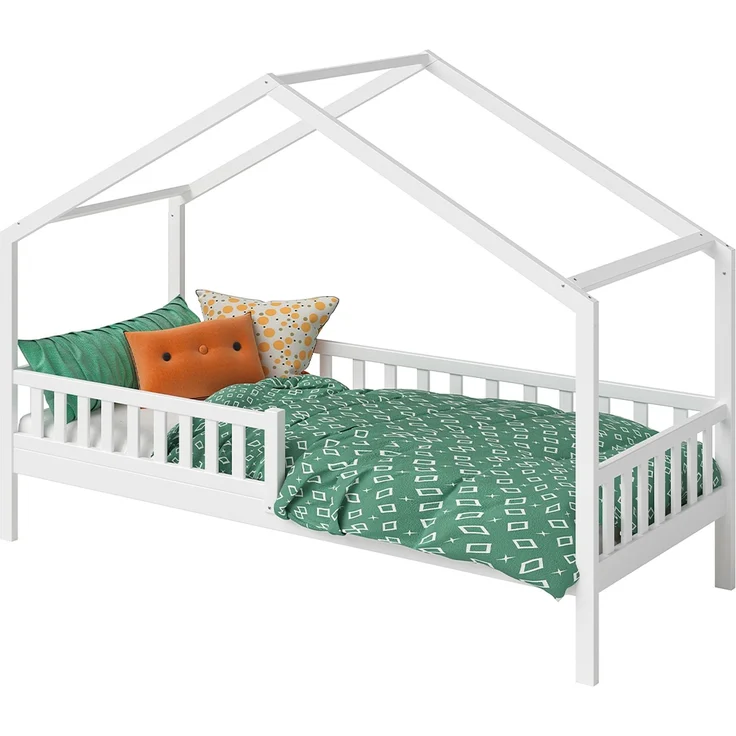 Bellabino 'Vils' Hausbett 90x200 cm, weiß, Kiefer Massivholz, Montessori Kinderbett mit Rausfallschutz und Lattenrost – Bild 10