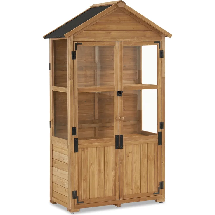 M MCombo Gartenschrank Holz Klein, Outdoor Gartenhaus Gerätehaus Wetterfest, Gewächshaus für Balkon & Terrasse, 0111 (Natur)