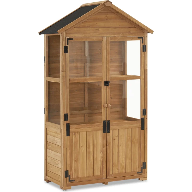 M MCombo Gartenschrank Holz Klein, Outdoor Gartenhaus Gerätehaus Wetterfest, Gewächshaus für Balkon & Terrasse, 0111 (Natur) – Bild 1