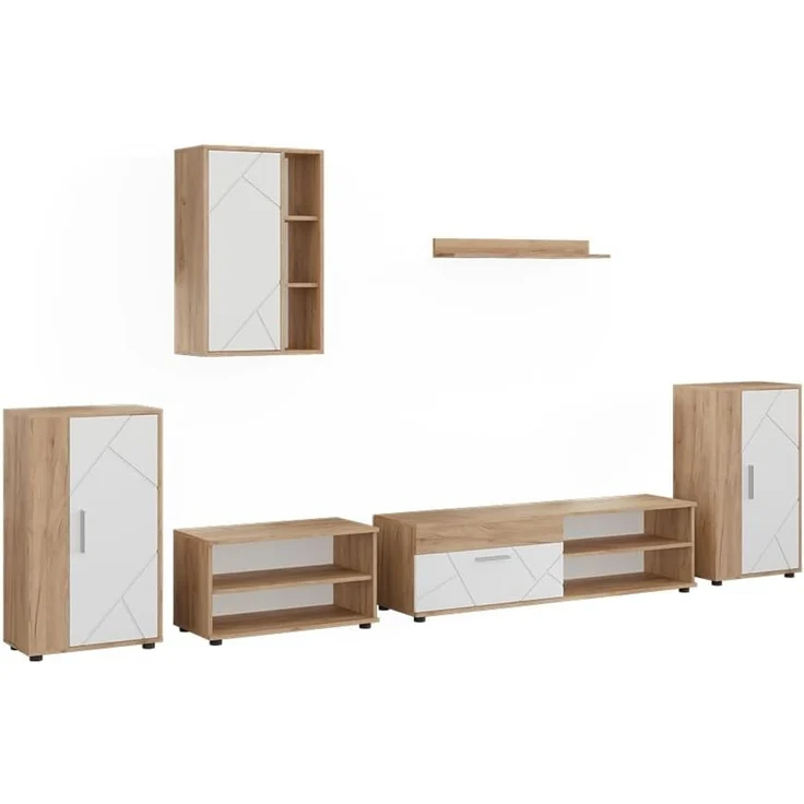 Wohnwand Berno Goldkraft Eiche/Weiß 6-teiliges Set Vicco – Bild 1