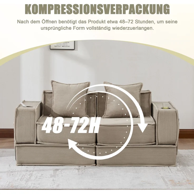 ZUBALIYA Schlafsofa 78x66 cm, mit Stauraum, mit Cordbezug, mit breiten Armlehnen, modular aufgebaut, mit Schaumstoffpolsterung – Bild 7