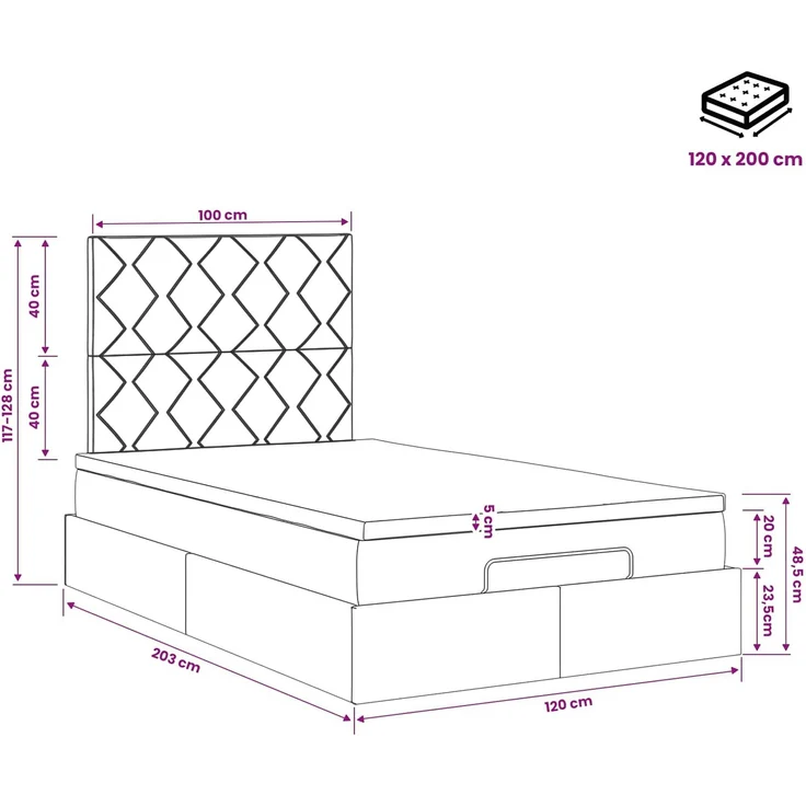 vidaXL Ottoman Bett mit Matratze Dunkelblau 120 x 200 cm Samt 3457789 – Bild 12