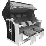 'Brast' 3-Sitzer Strandkorb gestreift XXL inkl. Schutzhülle, Poly-Rattan anthrazit/grau, 160 cm