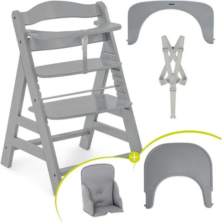 Hauck Hochstuhl Alpha Plus Grey, Mitwachsender Holz Kinderhochstuhl mit Essbrett & Sitzverkleinerer – Bild 5