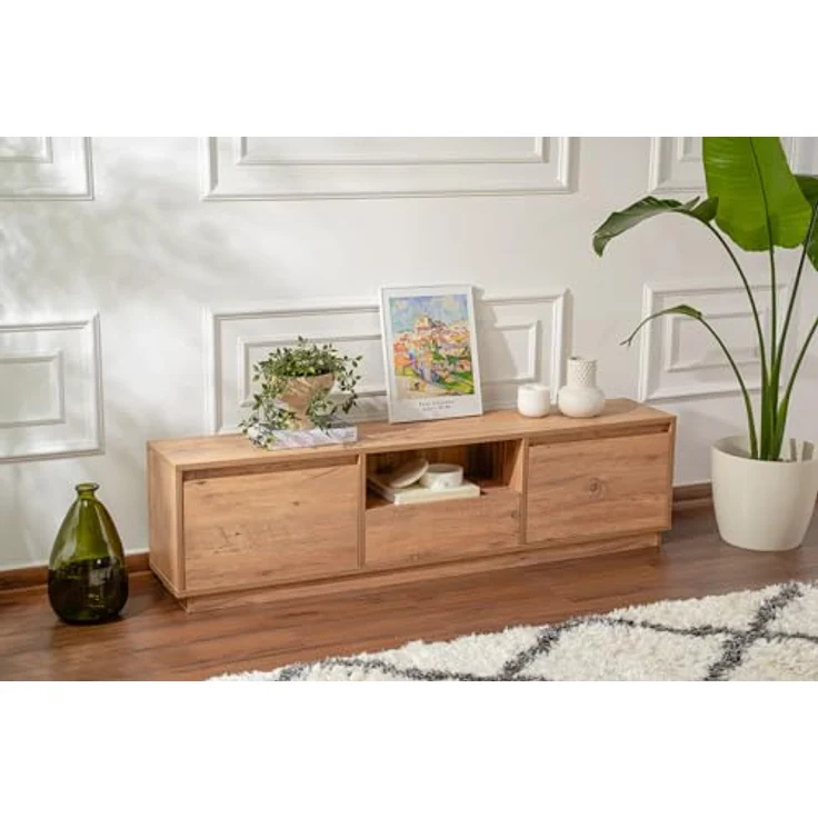 Calicosy TV-Möbel, Beige, Lowboard aus melaminbeschichtetem Holzwerkstoff, 160 cm x 42 cm x 29.5 cm, viel Stauraum für das Wohnzimmer – Bild 4