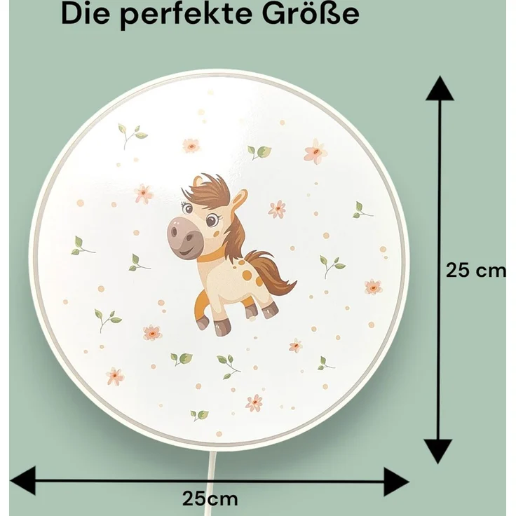 Kinderzimmer Wandlampe Pony Ø 25cm mit Schalter, Kabel, Stecker & E14 LED – Bild 3