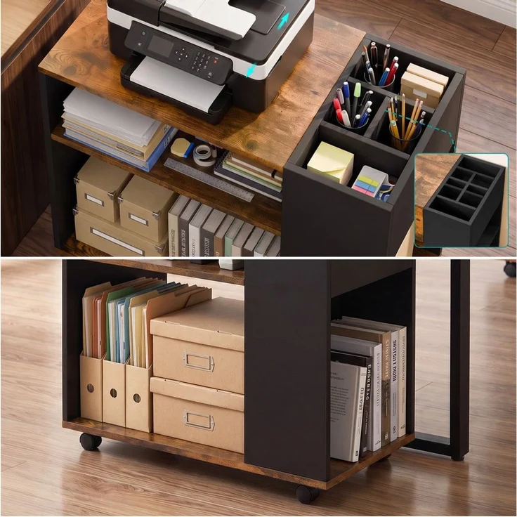 Mondeer Rollcontainer,Mobiler Aktenschrank mit Verstellbaren Fächern,Braun | Klein Büroschrank,Druckerständer,Schreibtisch Unterschrank,Wohnzimmer,Schlafzimmer,Büro,70 x 36 x 60 cm,Rustikales Braun Schwarz – Bild 4
